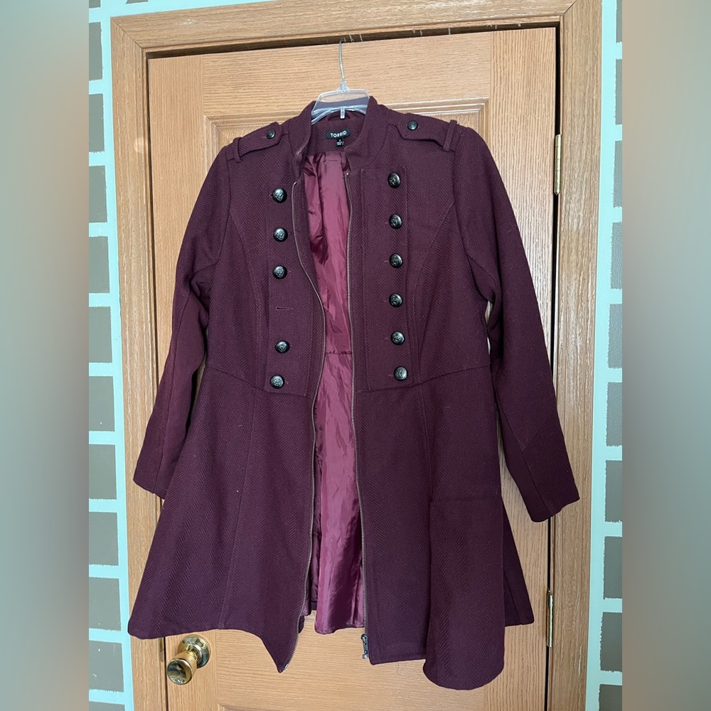 Burgundy Zip Military Coat